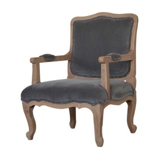Grayson Armchair Grey Velvet French Style Carved Cabriole