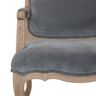 Grayson Armchair Grey Velvet French Style Carved Cabriole