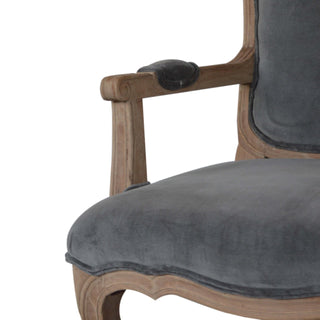 Grayson Armchair Grey Velvet French Style Carved Cabriole