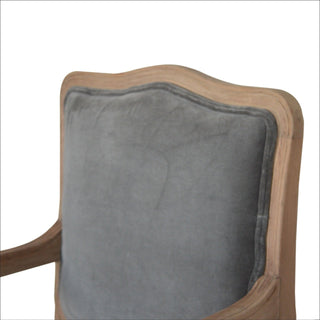 Grayson Armchair Grey Velvet French Style Carved Cabriole