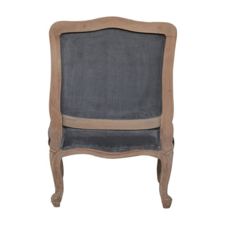 Grayson Armchair Grey Velvet French Style Carved Cabriole