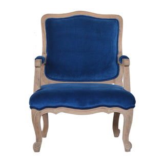 Delphine Armchair Royal Blue Velvet French Style Carved Cabriole