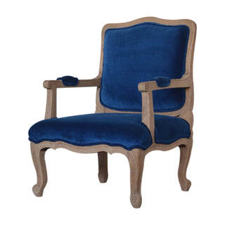 Delphine Armchair Royal Blue Velvet French Style Carved Cabriole