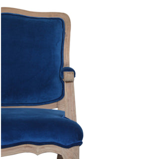 Delphine Armchair Royal Blue Velvet French Style Carved Cabriole