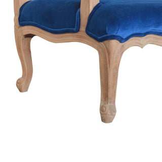 Delphine Armchair Royal Blue Velvet French Style Carved Cabriole