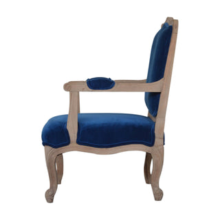 Delphine Armchair Royal Blue Velvet French Style Carved Cabriole