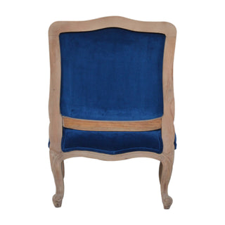 Delphine Armchair Royal Blue Velvet French Style Carved Cabriole