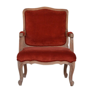 Aurore Armchair Brick Red Velvet French Style Carved Cabriole