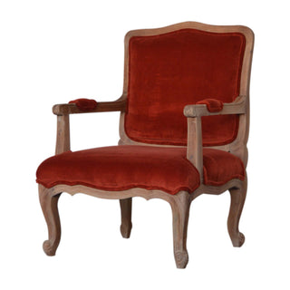 Aurore Armchair Brick Red Velvet French Style Carved Cabriole