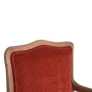 Aurore Armchair Brick Red Velvet French Style Carved Cabriole