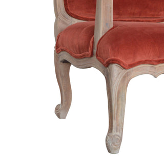 Aurore Armchair Brick Red Velvet French Style Carved Cabriole
