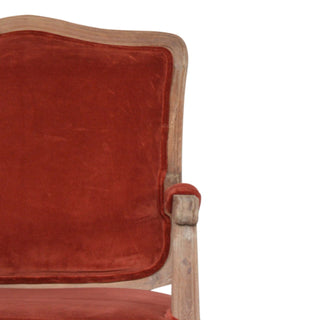 Aurore Armchair Brick Red Velvet French Style Carved Cabriole