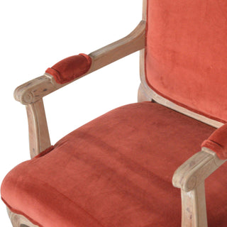 Aurore Armchair Brick Red Velvet French Style Carved Cabriole
