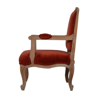 Aurore Armchair Brick Red Velvet French Style Carved Cabriole