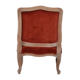 Aurore Armchair Brick Red Velvet French Style Carved Cabriole