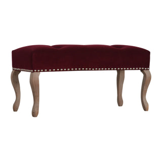 Garnet Bedroom Bench Wine Red Velvet Button Tufted Scalloped Edge Antique Studs French Cabriole