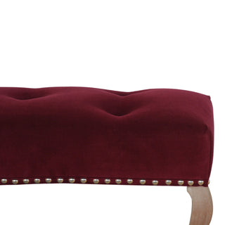 Garnet Bedroom Bench Wine Red Velvet Button Tufted Scalloped Edge Antique Studs French Cabriole