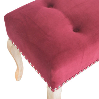 Garnet Bedroom Bench Wine Red Velvet Button Tufted Scalloped Edge Antique Studs French Cabriole