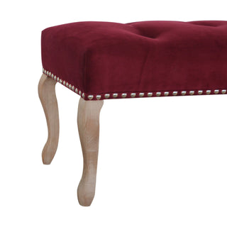 Garnet Bedroom Bench Wine Red Velvet Button Tufted Scalloped Edge Antique Studs French Cabriole