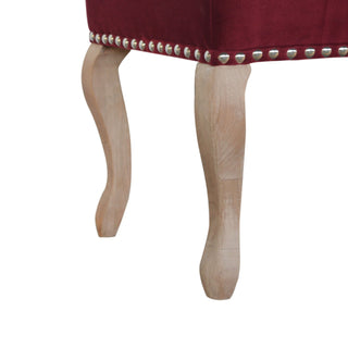 Garnet Bedroom Bench Wine Red Velvet Button Tufted Scalloped Edge Antique Studs French Cabriole