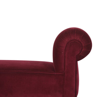 Scarlett Bedroom Bench Wine Red Velvet Scroll Arms Turned Dark Walnut Legs