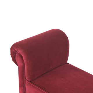 Scarlett Bedroom Bench Wine Red Velvet Scroll Arms Turned Dark Walnut Legs