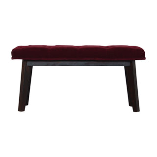 Maren Hallway Bench Wine Red Velvet Button Tufted Rectangular Long Nordic Legs