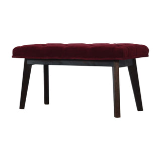 Maren Hallway Bench Wine Red Velvet Button Tufted Rectangular Long Nordic Legs