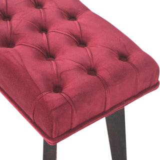 Maren Hallway Bench Wine Red Velvet Button Tufted Rectangular Long Nordic Legs