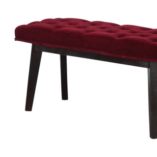 Maren Hallway Bench Wine Red Velvet Button Tufted Rectangular Long Nordic Legs