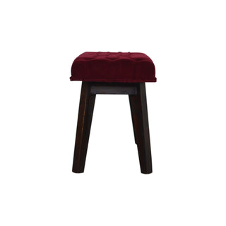 Maren Hallway Bench Wine Red Velvet Button Tufted Rectangular Long Nordic Legs