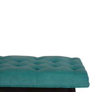 Reef Upholstered Bench Turquoise Velvet Button Tufted Long Rectangular Mid-Century Legs
