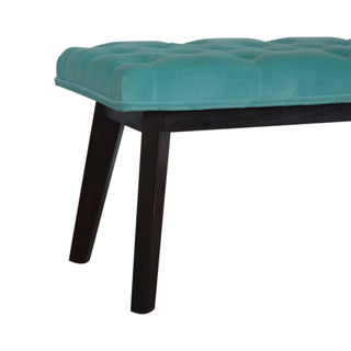 Reef Upholstered Bench Turquoise Velvet Button Tufted Long Rectangular Mid-Century Legs