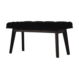 Raven Hallway Bench Black Velvet Deep Button Tufted Long Rectangular Near-Black Nordic Legs