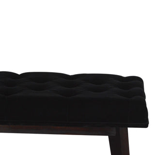 Raven Hallway Bench Black Velvet Deep Button Tufted Long Rectangular Near-Black Nordic Legs