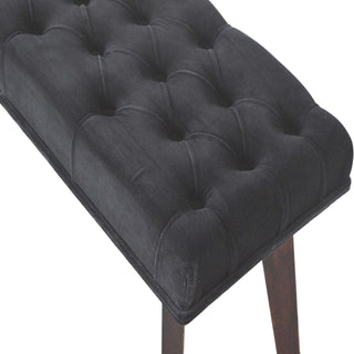 Raven Hallway Bench Black Velvet Deep Button Tufted Long Rectangular Near-Black Nordic Legs