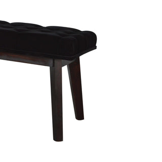 Raven Hallway Bench Black Velvet Deep Button Tufted Long Rectangular Near-Black Nordic Legs