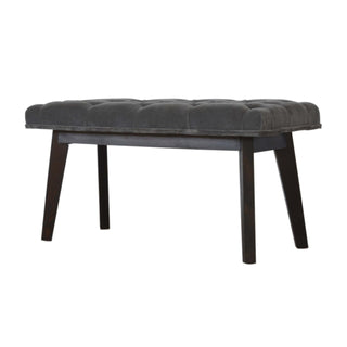 Pebble Hallway Bench Grey Velvet Deep Button Tufted Long Rectangular Near-Black Nordic Legs