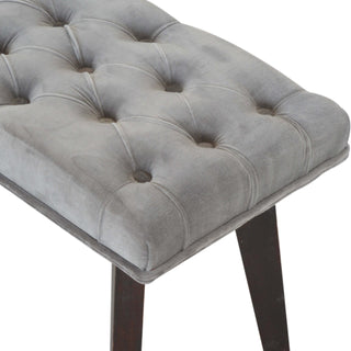 Pebble Hallway Bench Grey Velvet Deep Button Tufted Long Rectangular Near-Black Nordic Legs