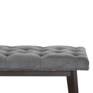 Pebble Hallway Bench Grey Velvet Deep Button Tufted Long Rectangular Near-Black Nordic Legs