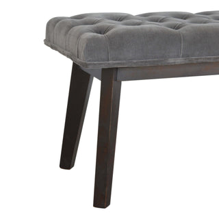 Pebble Hallway Bench Grey Velvet Deep Button Tufted Long Rectangular Near-Black Nordic Legs