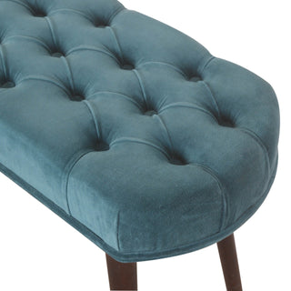 Lagoon Upholstered Bench Teal Velvet Deep Button Tufted Rectangular Nordic Legs