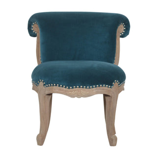 Serena Accent Chair Teal Velvet Studded Acid-Wash Cabriole