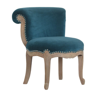 Serena Accent Chair Teal Velvet Studded Acid-Wash Cabriole