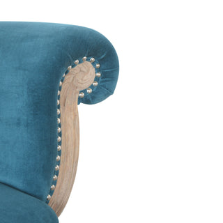 Serena Accent Chair Teal Velvet Studded Acid-Wash Cabriole
