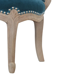 Serena Accent Chair Teal Velvet Studded Acid-Wash Cabriole