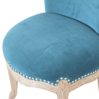 Serena Accent Chair Teal Velvet Studded Acid-Wash Cabriole