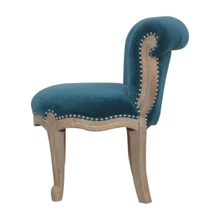 Serena Accent Chair Teal Velvet Studded Acid-Wash Cabriole