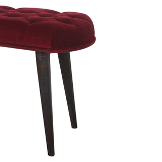 Nola Upholstered Bench Wine Red Velvet Deep Button Tufted Splayed Legs