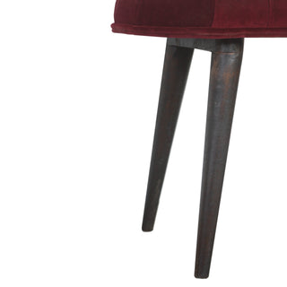 Nola Upholstered Bench Wine Red Velvet Deep Button Tufted Splayed Legs